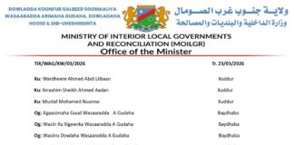 Wasiirka Koonfur Galbeed oo Magacaabay Maamulka Cusub ee Degmada Xudur