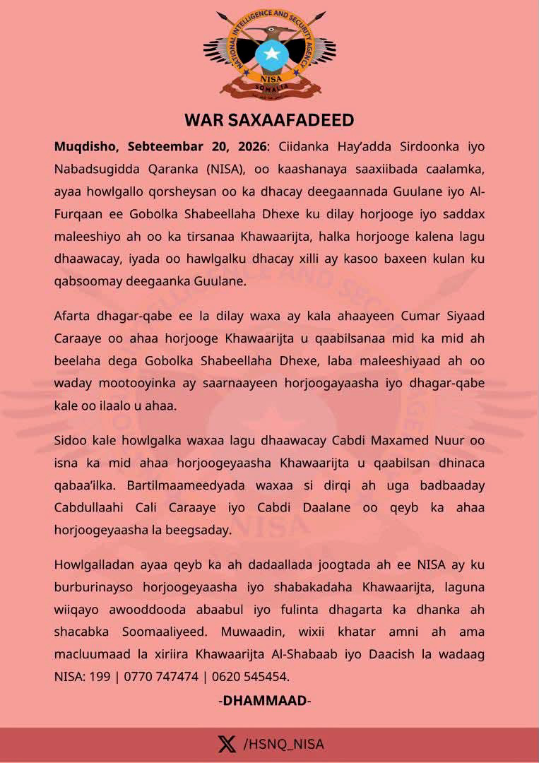 Howlgalka NISA iyo Saaxiibada Caalamka oo Lagu Dilay Horjooge iyo Saddex Maleeshiyaad ah oo ka Tirsanaa Kooxda AS