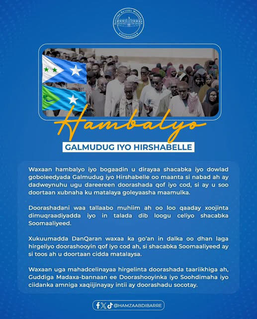 Ra’iisul Wasaare Xamsa oo Hambalyeeyay Doorashada Qof iyo Cod ee Galmudug iyo Hirshabeelle