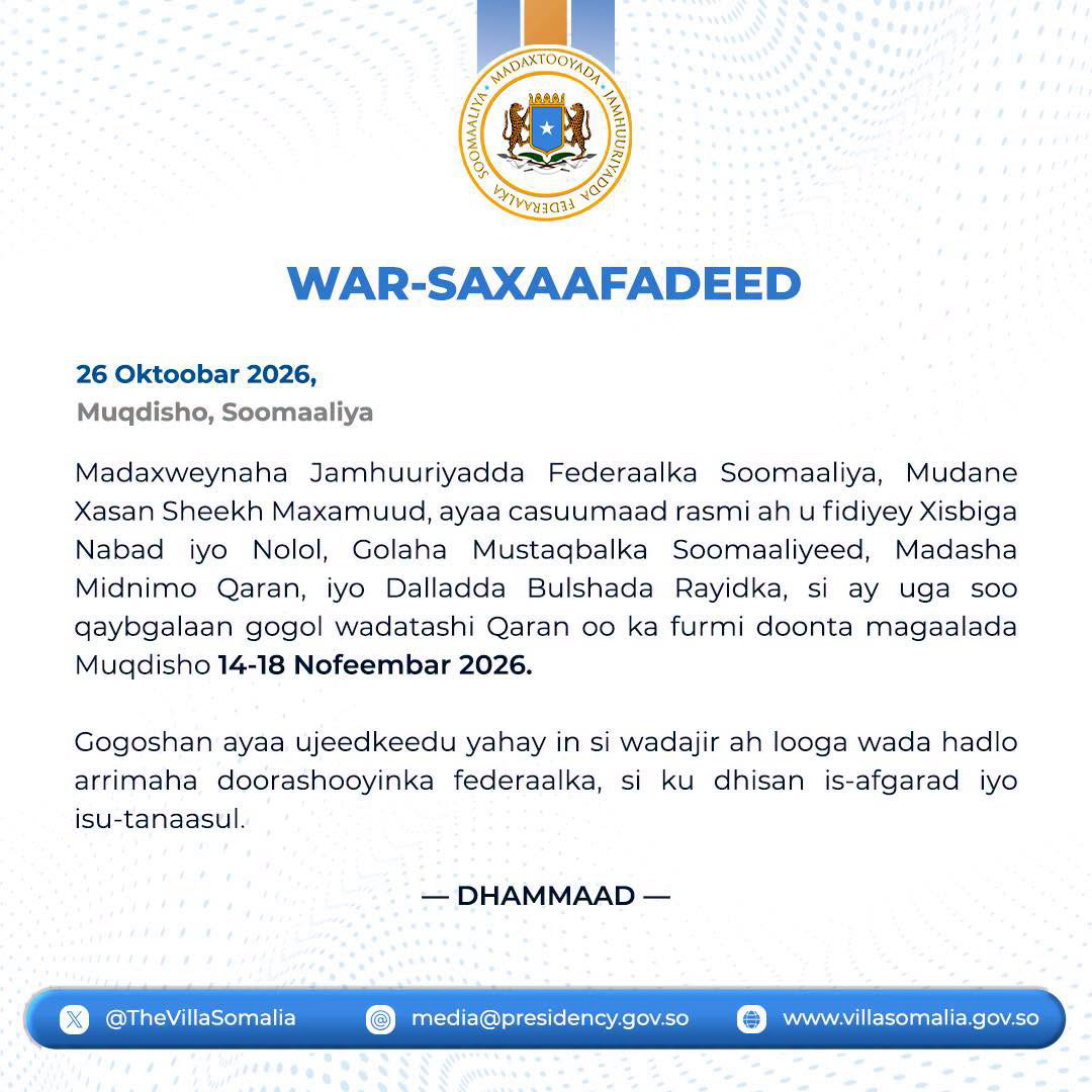 Madaxweyne Xasan Sheekh oo Gogol Wadatashi Qaran ugu Yeeray Mucaaradka iyo Bulshada Rayidka